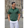 COOFANDY Mens Knit Polo Shirts Casual Short Sleeve Button Down Polo Shirt | Knit polo, soft, breathable, stretch, 3-button placket, elastic ribbed cuffs and hem, casual, business, classic, stylish(F-dark Green Striped)