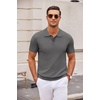 COOFANDY Mens Knit Polo Shirts Casual Short Sleeve Button Down Polo Shirt | Knit polo, soft, breathable, stretch, 3-button placket, elastic ribbed cuffs and hem, casual, business, classic, stylish(Dark Grey)