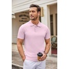 COOFANDY Mens Knit Polo Shirts Casual Short Sleeve Button Down Polo Shirt | Knit polo, soft, breathable, stretch, 3-button placket, elastic ribbed cuffs and hem, casual, business, classic, stylish(Pink)