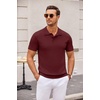 COOFANDY Mens Knit Polo Shirts Casual Short Sleeve Button Down Polo Shirt | Knit polo, soft, breathable, stretch, 3-button placket, elastic ribbed cuffs and hem, casual, business, classic, stylish(Wine Red)