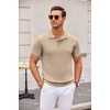COOFANDY Mens Knit Polo Shirts Casual Short Sleeve Button Down Polo Shirt | Knit polo, soft, breathable, stretch, 3-button placket, elastic ribbed cuffs and hem, casual, business, classic, stylish(Khaki)