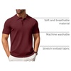 COOFANDY Mens Knit Polo Shirts Casual Short Sleeve Button Down Polo Shirt | Knit polo, soft, breathable, stretch, 3-button placket, elastic ribbed cuffs and hem, casual, business, classic, stylish(Wine Red)