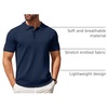 COOFANDY Mens Knit Polo Shirts Casual Short Sleeve Button Down Polo Shirt | Knit polo, soft, breathable, stretch, 3-button placket, elastic ribbed cuffs and hem, casual, business, classic, stylish(Navy Blue)