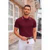 COOFANDY Mens Knit Polo Shirts Casual Short Sleeve Button Down Polo Shirt | Knit polo, soft, breathable, stretch, 3-button placket, elastic ribbed cuffs and hem, casual, business, classic, stylish(E-wine Red White Striped)