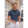 COOFANDY Mens Knit Polo Shirts Casual Short Sleeve Button Down Polo Shirt | Knit polo, soft, breathable, stretch, 3-button placket, elastic ribbed cuffs and hem, casual, business, classic, stylish(F-navy Blue/White Striped)
