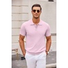 COOFANDY Mens Knit Polo Shirts Casual Short Sleeve Button Down Polo Shirt | Knit polo, soft, breathable, stretch, 3-button placket, elastic ribbed cuffs and hem, casual, business, classic, stylish(Pink)