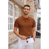 COOFANDY Mens Knit Polo Shirts Casual Short Sleeve Button Down Polo Shirt | Knit polo, soft, breathable, stretch, 3-button placket, elastic ribbed cuffs and hem, casual, business, classic, stylish(Caramel)