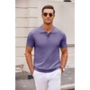COOFANDY Mens Knit Polo Shirts Casual Short Sleeve Button Down Polo Shirt | Knit polo, soft, breathable, stretch, 3-button placket, elastic ribbed cuffs and hem, casual, business, classic, stylish(Light Purple)