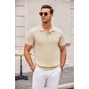 COOFANDY Mens Knit Polo Shirts Casual Short Sleeve Button Down Polo Shirt | Knit polo, soft, breathable, stretch, 3-button placket, elastic ribbed cuffs and hem, casual, business, classic, stylish(Light Khaki)