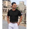 COOFANDY Mens Knit Polo Shirts Casual Short Sleeve Button Down Polo Shirt | Knit polo, soft, breathable, stretch, 3-button placket, elastic ribbed cuffs and hem, casual, business, classic, stylish(H-black Ribbing)
