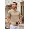 COOFANDY Mens Knit Polo Shirts Casual Short Sleeve Button Down Polo Shirt | Knit polo, soft, breathable, stretch, 3-button placket, elastic ribbed cuffs and hem, casual, business, classic, stylish(Khaki)
