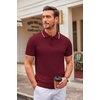 COOFANDY Mens Knit Polo Shirts Casual Short Sleeve Button Down Polo Shirt | Knit polo, soft, breathable, stretch, 3-button placket, elastic ribbed cuffs and hem, casual, business, classic, stylish(E-wine Red White Striped)