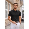 COOFANDY Mens Knit Polo Shirts Casual Short Sleeve Button Down Polo Shirt | Knit polo, soft, breathable, stretch, 3-button placket, elastic ribbed cuffs and hem, casual, business, classic, stylish(E-black White Striped)