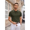 COOFANDY Mens Knit Polo Shirts Casual Short Sleeve Button Down Polo Shirt | Knit polo, soft, breathable, stretch, 3-button placket, elastic ribbed cuffs and hem, casual, business, classic, stylish(E-army Green White Striped)