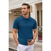 COOFANDY Mens Knit Polo Shirts Casual Short Sleeve Button Down Polo Shirt | Knit polo, soft, breathable, stretch, 3-button placket, elastic ribbed cuffs and hem, casual, business, classic, stylish(Denim Blue)