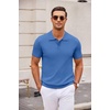 COOFANDY Mens Knit Polo Shirts Casual Short Sleeve Button Down Polo Shirt | Knit polo, soft, breathable, stretch, 3-button placket, elastic ribbed cuffs and hem, casual, business, classic, stylish(Blue)