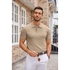 COOFANDY Mens Knit Polo Shirts Casual Short Sleeve Button Down Polo Shirt | Knit polo, soft, breathable, stretch, 3-button placket, elastic ribbed cuffs and hem, casual, business, classic, stylish(Khaki)
