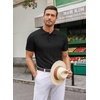 COOFANDY Mens Knit Polo Shirts Casual Short Sleeve Button Down Polo Shirt | Knit polo, soft, breathable, stretch, 3-button placket, elastic ribbed cuffs and hem, casual, business, classic, stylish(H-black Ribbing)