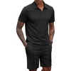 COOFANDY Men’s 2 Pieces Outfits Quarter Zip Polo Shirt and Shorts Set Casual Summer Tracksuit(Black)
