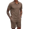 COOFANDY Men’s 2 Pieces Outfits Quarter Zip Polo Shirt and Shorts Set Casual Summer Tracksuit(Brown)