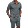 COOFANDY Men’s 2 Pieces Outfits Quarter Zip Polo Shirt and Shorts Set Casual Summer Tracksuit(Dark Grey)