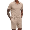 COOFANDY Men’s 2 Pieces Outfits Quarter Zip Polo Shirt and Shorts Set Casual Summer Tracksuit(Khaki)