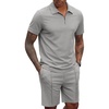 COOFANDY Men’s 2 Pieces Outfits Quarter Zip Polo Shirt and Shorts Set Casual Summer Tracksuit(Light Grey)