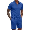 COOFANDY Men’s 2 Pieces Outfits Quarter Zip Polo Shirt and Shorts Set Casual Summer Tracksuit(Royal Blue)