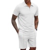 COOFANDY Men’s 2 Pieces Outfits Quarter Zip Polo Shirt and Shorts Set Casual Summer Tracksuit(White)