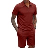 COOFANDY Men’s 2 Pieces Outfits Quarter Zip Polo Shirt and Shorts Set Casual Summer Tracksuit(Wine Red)