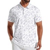 COOFANDY Mens Golf Polo Shirts Short Sleeve Quick Dry Casual Collared Shirt | Quick-dry 4-way stretch , UPF30+, moisture-wicking fabric; 3-button polo collar, side slits; great for golf, work & gifts(White Grey Geometry)