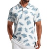COOFANDY Mens Golf Polo Shirts Short Sleeve Quick Dry Casual Collared Shirt | Quick-dry 4-way stretch , UPF30+, moisture-wicking fabric; 3-button polo collar, side slits; great for golf, work & gifts(White Blue Leaf)