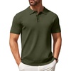 COOFANDY Mens Knit Polo Shirts Casual Short Sleeve Button Down Polo Shirt | Knit polo, soft, breathable, stretch, 3-button placket, elastic ribbed cuffs and hem, casual, business, classic, stylish(Army Green)