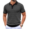 COOFANDY Mens Knit Polo Shirts Casual Short Sleeve Button Down Polo Shirt | Knit polo, soft, breathable, stretch, 3-button placket, elastic ribbed cuffs and hem, casual, business, classic, stylish(F-black/White Striped)