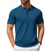 COOFANDY Mens Knit Polo Shirts Casual Short Sleeve Button Down Polo Shirt | Knit polo, soft, breathable, stretch, 3-button placket, elastic ribbed cuffs and hem, casual, business, classic, stylish(Denim Blue)