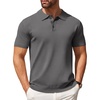 COOFANDY Mens Knit Polo Shirts Casual Short Sleeve Button Down Polo Shirt | Knit polo, soft, breathable, stretch, 3-button placket, elastic ribbed cuffs and hem, casual, business, classic, stylish(Dark Grey)