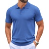COOFANDY Mens Knit Polo Shirts Casual Short Sleeve Button Down Polo Shirt | Knit polo, soft, breathable, stretch, 3-button placket, elastic ribbed cuffs and hem, casual, business, classic, stylish(Blue)