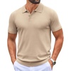COOFANDY Mens Knit Polo Shirts Casual Short Sleeve Button Down Polo Shirt | Knit polo, soft, breathable, stretch, 3-button placket, elastic ribbed cuffs and hem, casual, business, classic, stylish(Khaki)