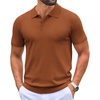 COOFANDY Mens Knit Polo Shirts Casual Short Sleeve Button Down Polo Shirt | Knit polo, soft, breathable, stretch, 3-button placket, elastic ribbed cuffs and hem, casual, business, classic, stylish(Caramel)