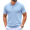 COOFANDY Mens Knit Polo Shirts Casual Short Sleeve Button Down Polo Shirt | Knit polo, soft, breathable, stretch, 3-button placket, elastic ribbed cuffs and hem, casual, business, classic, stylish(Light Blue)