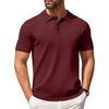 COOFANDY Mens Knit Polo Shirts Casual Short Sleeve Button Down Polo Shirt | Knit polo, soft, breathable, stretch, 3-button placket, elastic ribbed cuffs and hem, casual, business, classic, stylish(Wine Red)