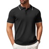 COOFANDY Mens Knit Polo Shirts Casual Short Sleeve Button Down Polo Shirt | Knit polo, soft, breathable, stretch, 3-button placket, elastic ribbed cuffs and hem, casual, business, classic, stylish(E-black White Striped)