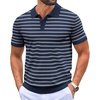 COOFANDY Mens Knit Polo Shirts Casual Short Sleeve Button Down Polo Shirt | Knit polo, soft, breathable, stretch, 3-button placket, elastic ribbed cuffs and hem, casual, business, classic, stylish(F-navy Blue/White Striped)
