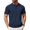 COOFANDY Mens Knit Polo Shirts Casual Short Sleeve Button Down Polo Shirt | Knit polo, soft, breathable, stretch, 3-button placket, elastic ribbed cuffs and hem, casual, business, classic, stylish(H-navy Blue Ribbing)