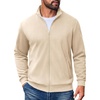COOFANDY Mens Zip Up Sweatshirt Lightweight Fleece Jacket Casual Sweaters | Soft Cotton Blend, Mock Neck, Full Zip, Warm Fleece Lining, Side Pockets, Business, Commute, Fall, Winter, Spring Jacket(Light Khaki)