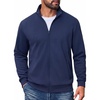 COOFANDY Mens Zip Up Sweatshirt Lightweight Fleece Jacket Casual Sweaters | Soft Cotton Blend, Mock Neck, Full Zip, Warm Fleece Lining, Side Pockets, Business, Commute, Fall, Winter, Spring Jacket(Navy Blue)