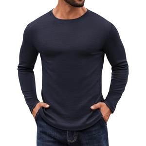 COOFANDY Crewneck Sweaters for Men Slim Fit Long Sleeve Pullover Tops | Stretch Ribbed Knit, Soft Touch Fabric, High Elasticity, Thermal Long Sleeve Tee Shirts(Navy Blue)