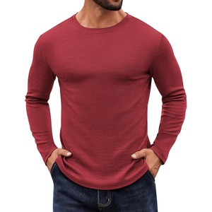 COOFANDY Crewneck Sweaters for Men Slim Fit Long Sleeve Pullover Tops | Stretch Ribbed Knit, Soft Touch Fabric, High Elasticity, Thermal Long Sleeve Tee Shirts(Red)