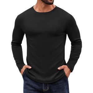 COOFANDY Crewneck Sweaters for Men Slim Fit Long Sleeve Pullover Tops | Stretch Ribbed Knit, Soft Touch Fabric, High Elasticity, Thermal Long Sleeve Tee Shirts(All Black)