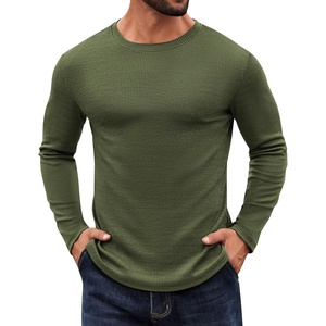 COOFANDY Crewneck Sweaters for Men Slim Fit Long Sleeve Pullover Tops | Stretch Ribbed Knit, Soft Touch Fabric, High Elasticity, Thermal Long Sleeve Tee Shirts(Army Green)